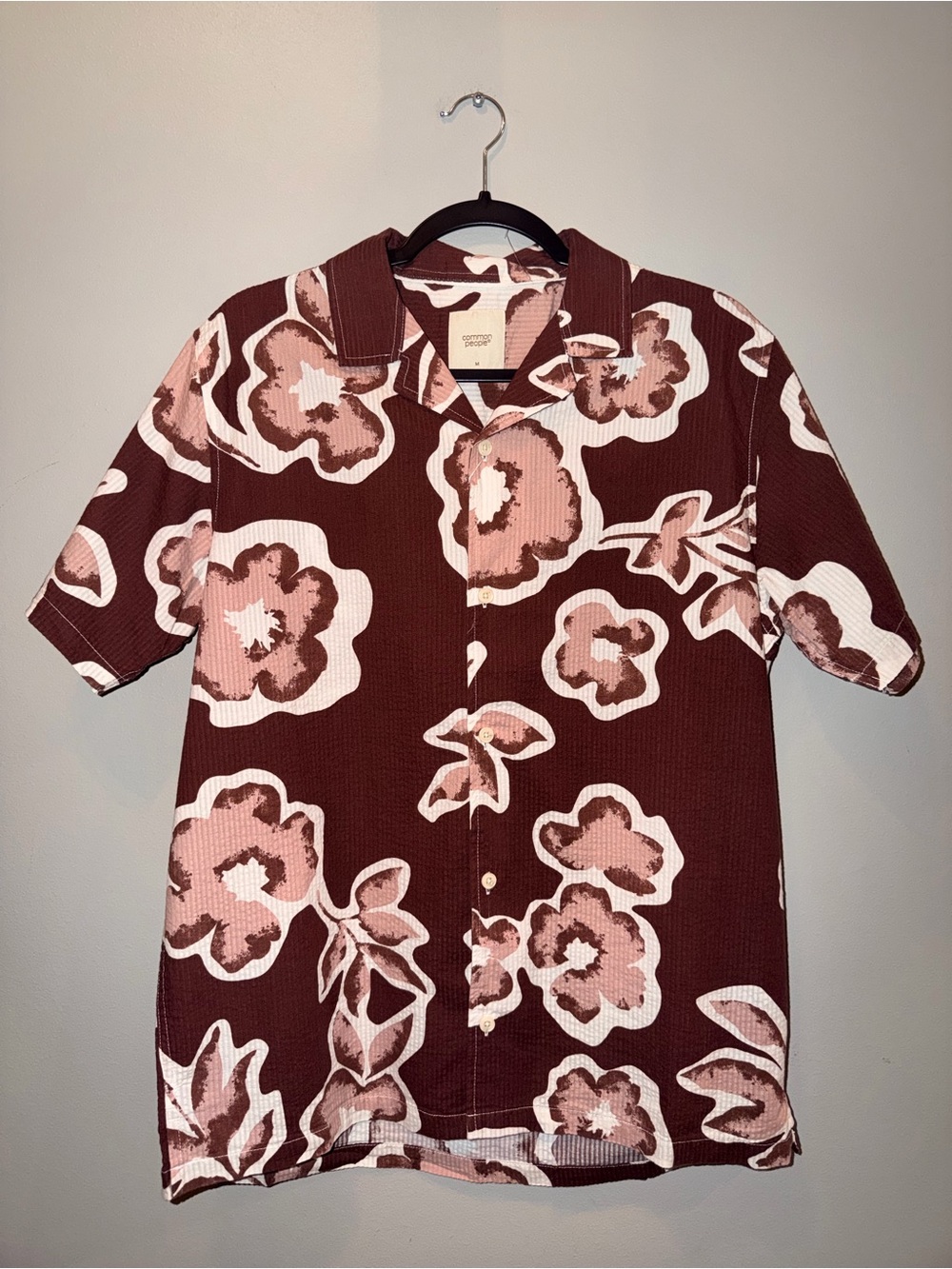 Common People 100% cotton Abstract Floral Seersucker Camp Collar Shirt preppy
